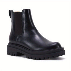 Women's Platform Ankle Boots Faux Leather Slip On Shoes