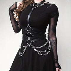 Gothic Chain Fringe Harness Tassel Suspenders Punk PU Leather Belt