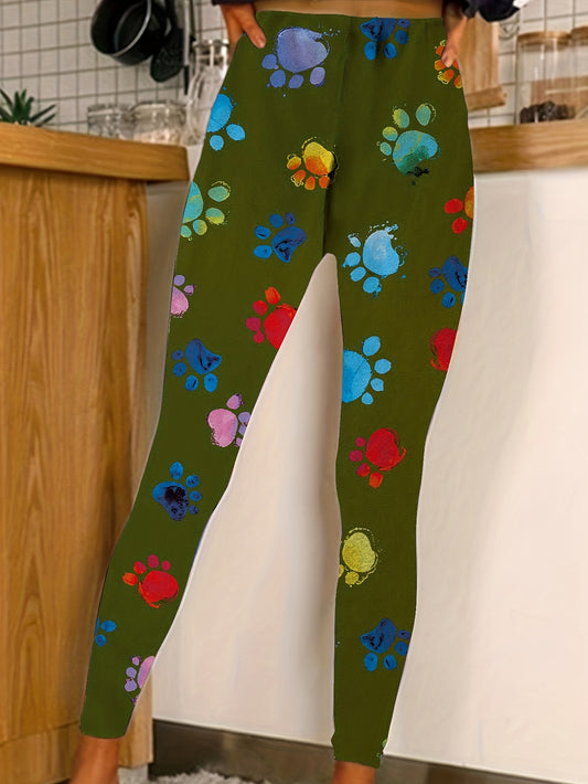 Colorful Paw Print High Stretch Skinny Leggings