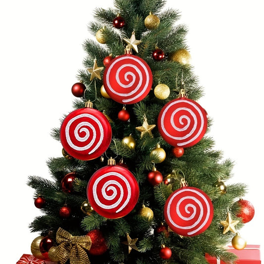4pcs Red Round Candy Christmas Tree Pendant Family Party Decorations
