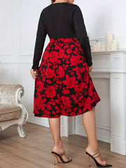  Floral Print Long Sleeve Dress With Belt