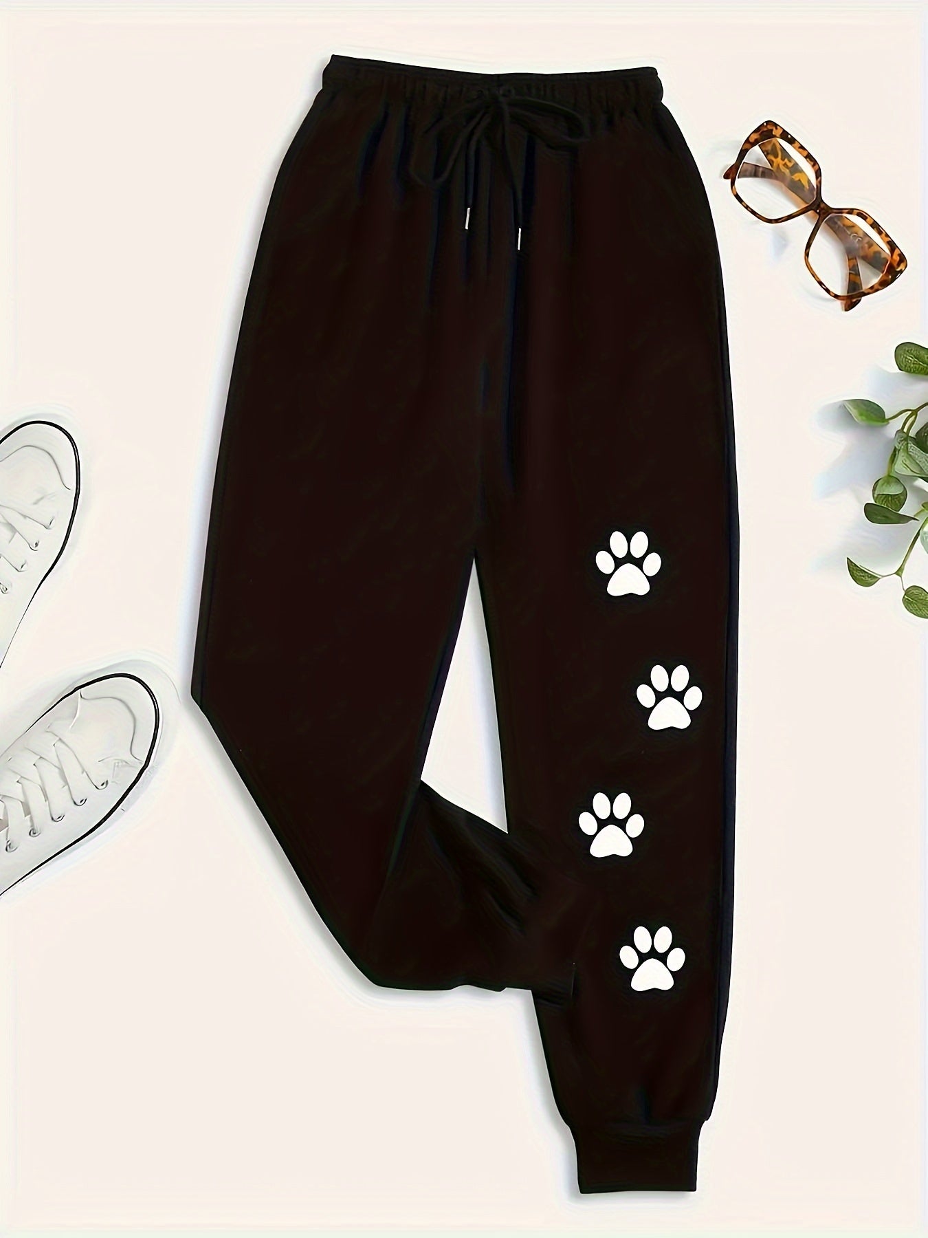 Women's Plus Paw Print Drawstring Jogger Trousers