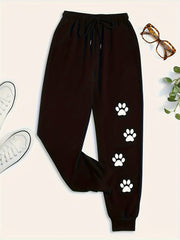 Women's Plus Paw Print Drawstring Jogger Trousers