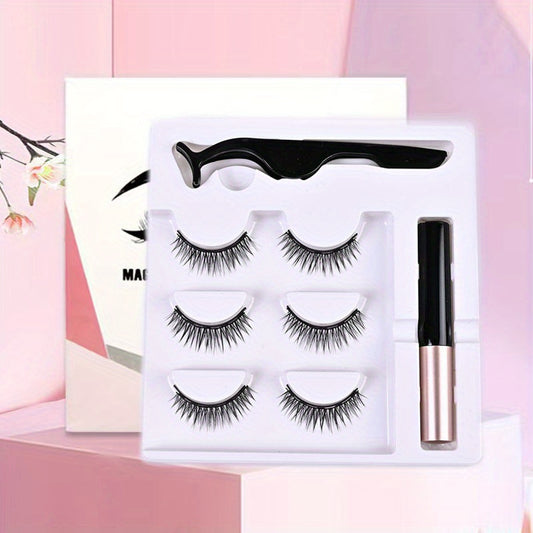 3 Pairs Magnetic Eyelashes 3D Mink Makeup Lashes Set Natural False Lashes