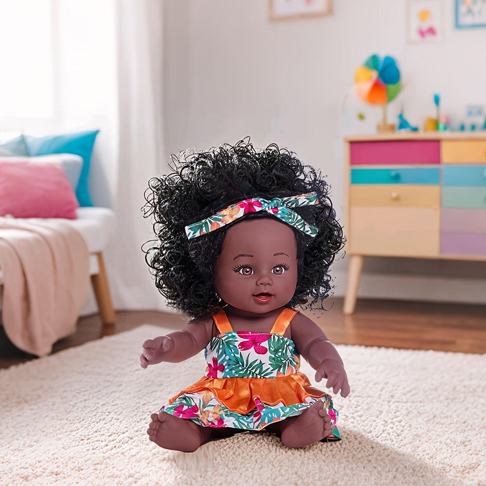 Stylish Reborn Doll with Curly Hair & Floral Dress Realistic Baby Doll