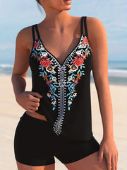 Women's Plus Size Floral Embroidered Tankini Set