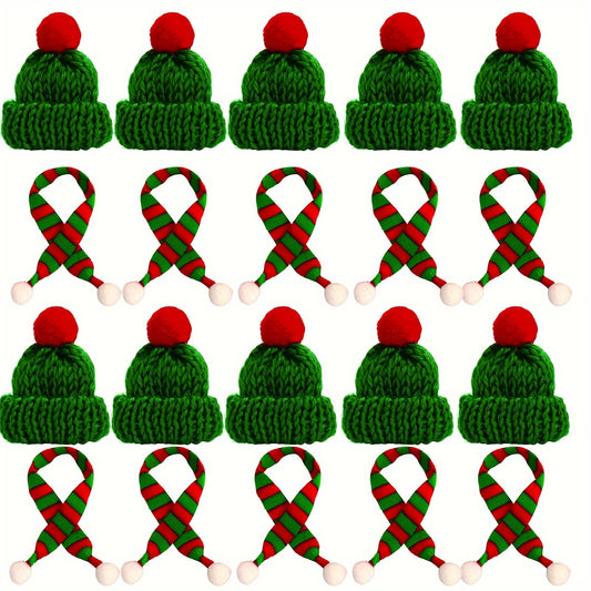 20pcs Mini Christmas Knitted Hat and Scarf Ornaments