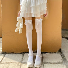 Bow Thigh High Stockings Lace Over The Knee Socks Women's Hosiery