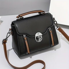 Retro Buckle Handbag Contrast Crossbody Bag Flap Zipper Detail Versatile Purse