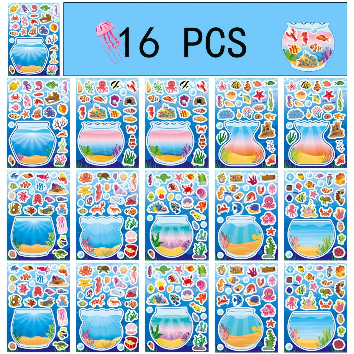 Summer Ocean Animals Aquarium Stickers - 24 Sheets