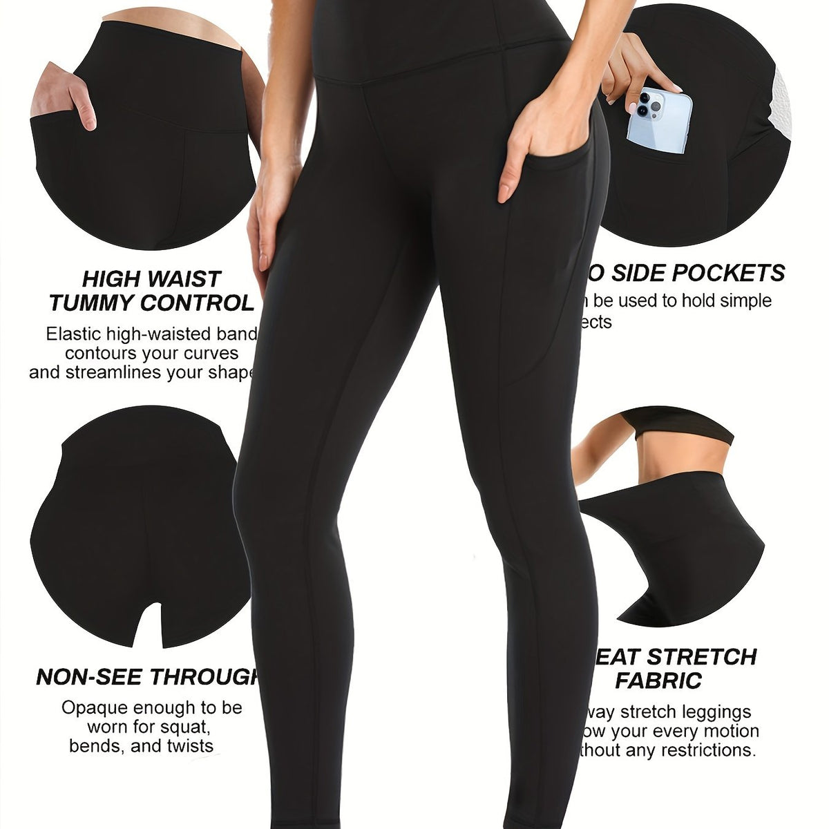 Tummy Control Yoga Pants With Pockets High Waist Leggings Fitness Workout Pants