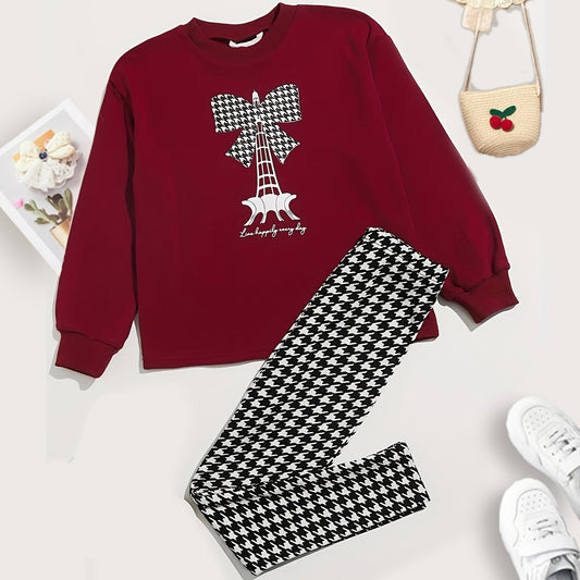 Toddler Girl's Top & Houndstooth Trousers Set