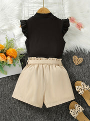Girls 2pcs Sleeveless Top & Elastic Waist Shorts Summer Kids Clothes