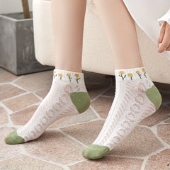 Floral Print Mesh Socks Low Cut Women's Stockings