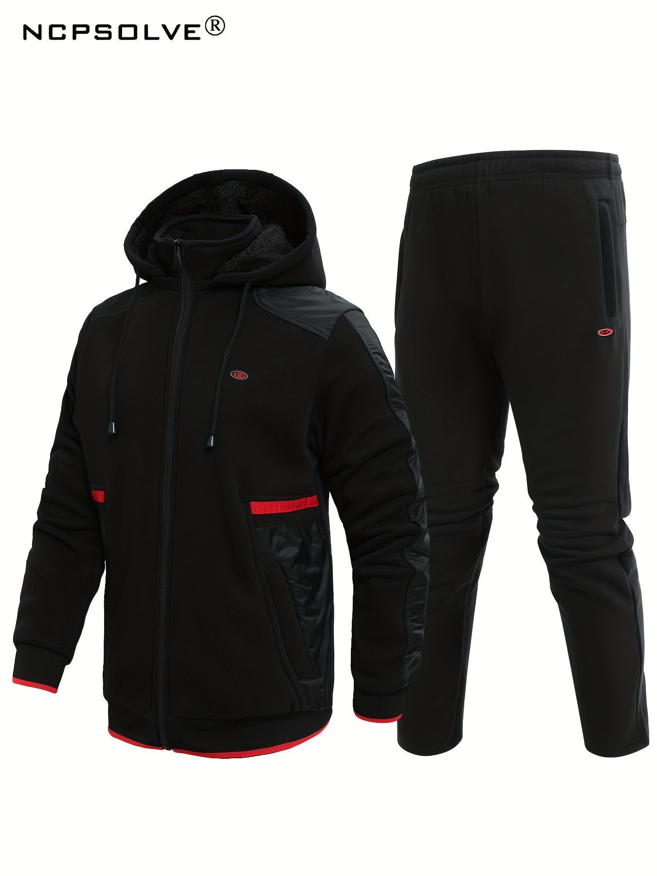 Men's Thick Sports Suit with Hooded Jacket & Stretchy Pants