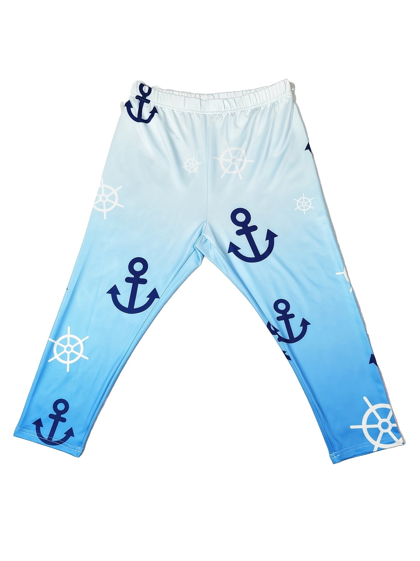 Anchor Print Skinny Capris Leggings Elastic Waist Cropped Leggings
