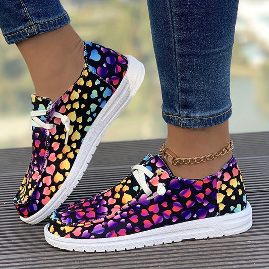 Women's Heart Pattern Skate Shoes Lace-up Loafers