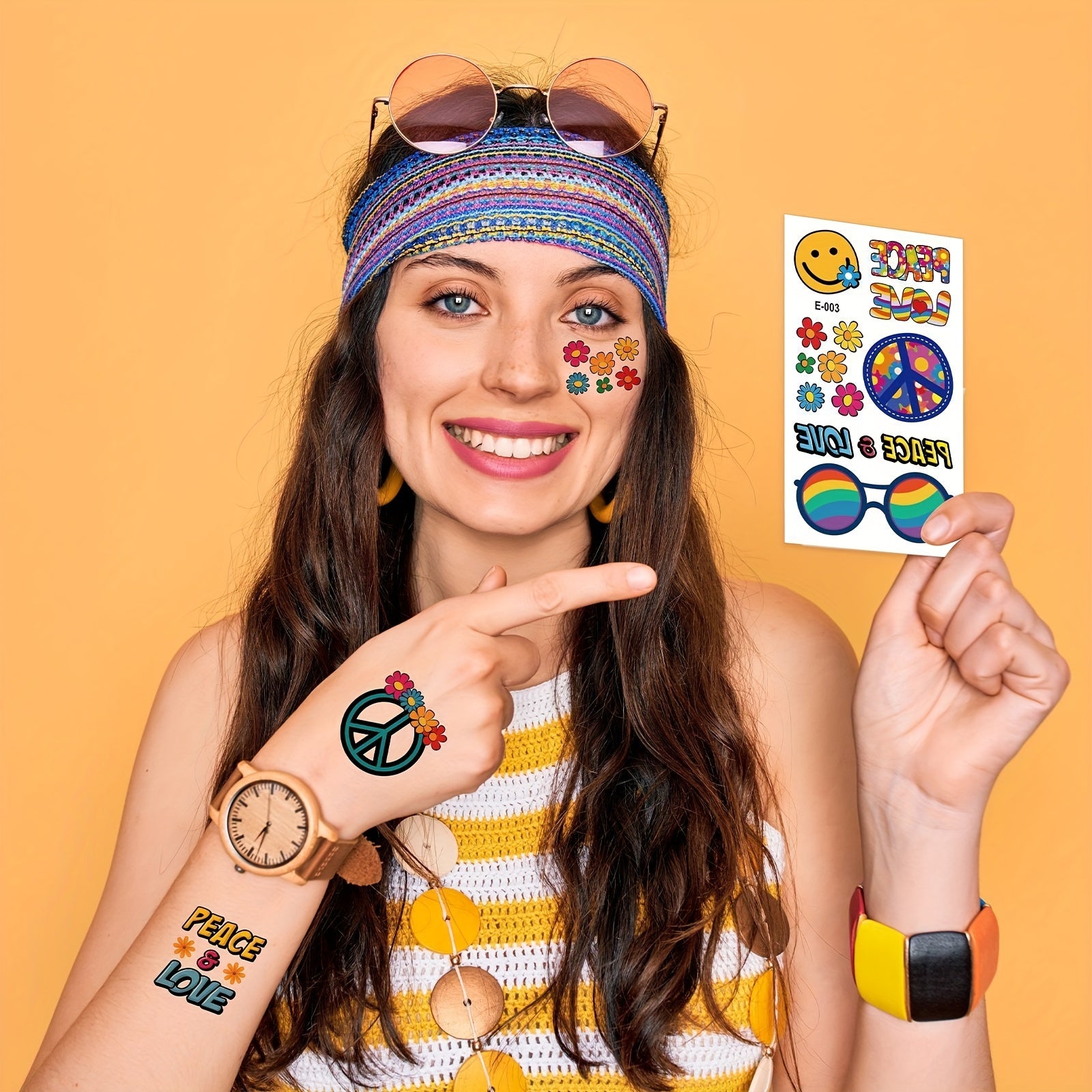 Hippie Waterproof Tattoo Stickers - Temporary Tattoos for Adults and Children