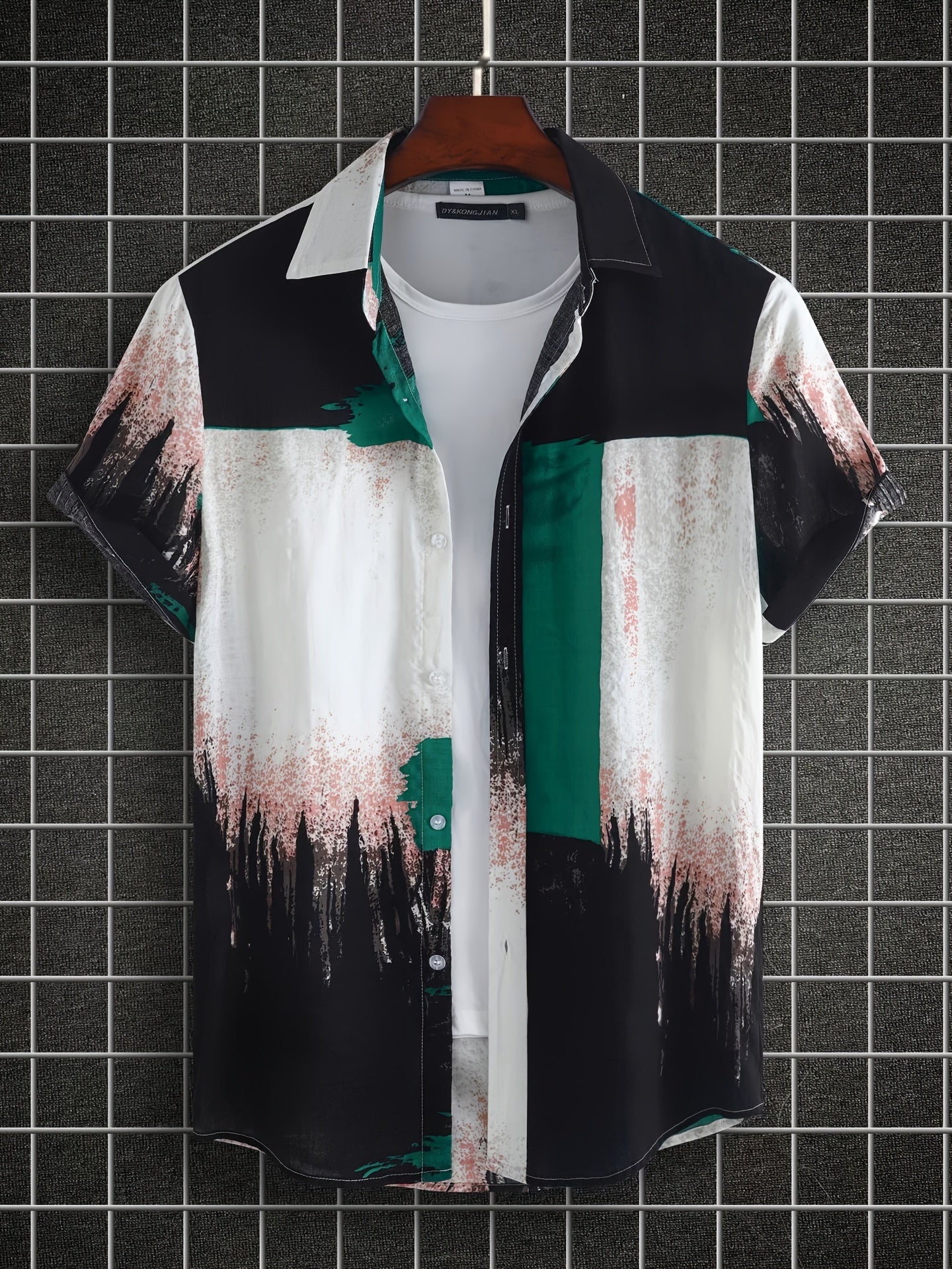 Men's Casual Cotton Contrast Short Sleeve Shirt for Summer Beach Vacation