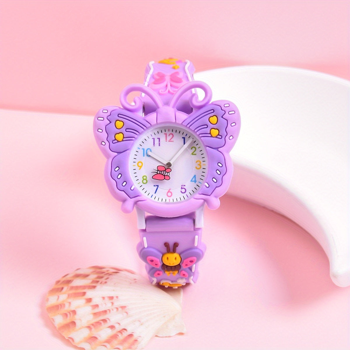 Girls Floral Watch Pink Soft Strap Analog Clock Quartz Movement