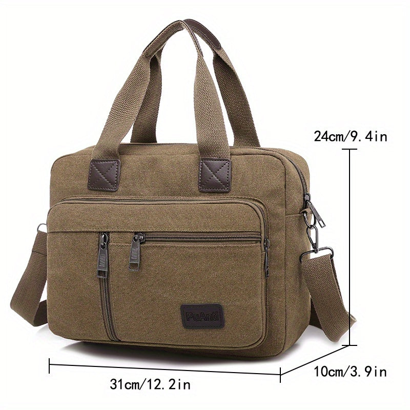 Men's Canvas Briefcase Messenger Bag with Pockets