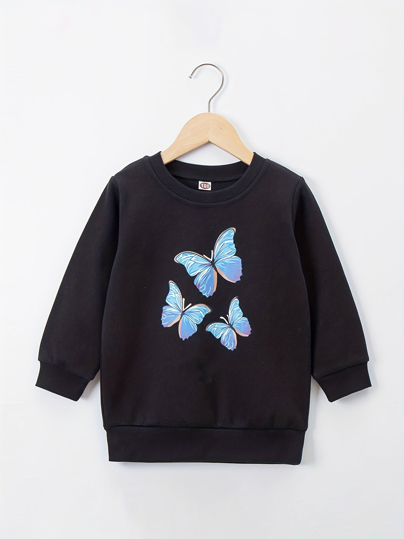 Butterfly Print Girls Crew Neck Top Long Sleeve Sweatshirt