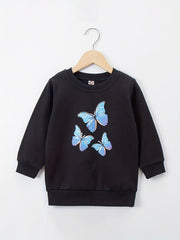 Butterfly Print Girls Crew Neck Top Long Sleeve Sweatshirt