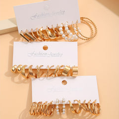 Golden Hoop Earrings with Faux Pearl Decor