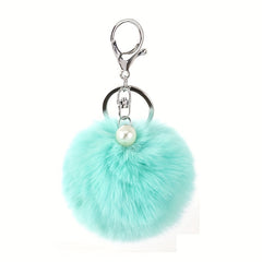 Faux Rabbit Fur Ball Keychain - Cute Handbag or Car Key Accessory