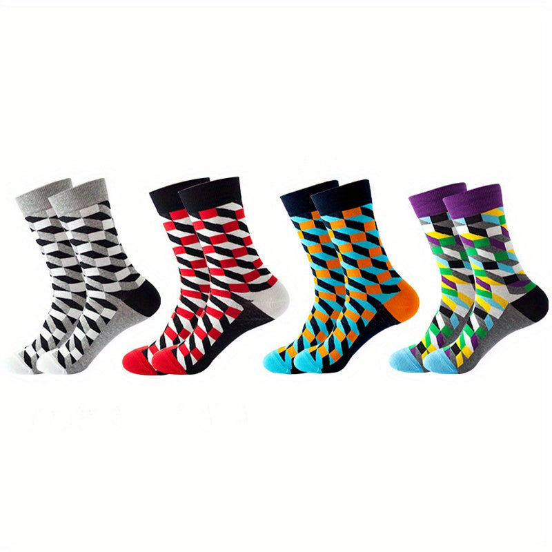 Diamond Pattern Cotton Mid Calf Socks