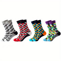 Diamond Pattern Cotton Mid Calf Socks
