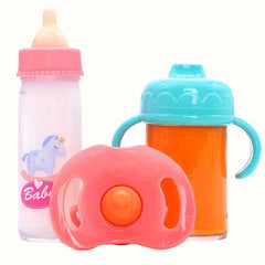Mini Doll Toy Accessories Set: Bottle, Cup, Plate, Fork & Spoon