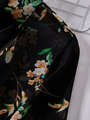  Floral Print Button Up Long Sleeve Blouse
