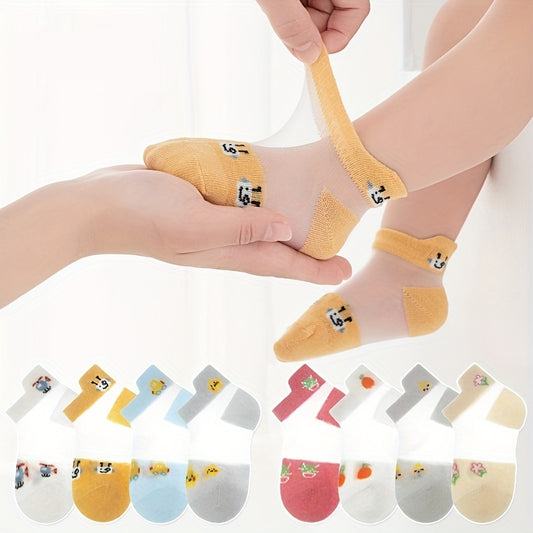 4pairs Boys Mesh Ice Silk Cartoon Ankle Socks