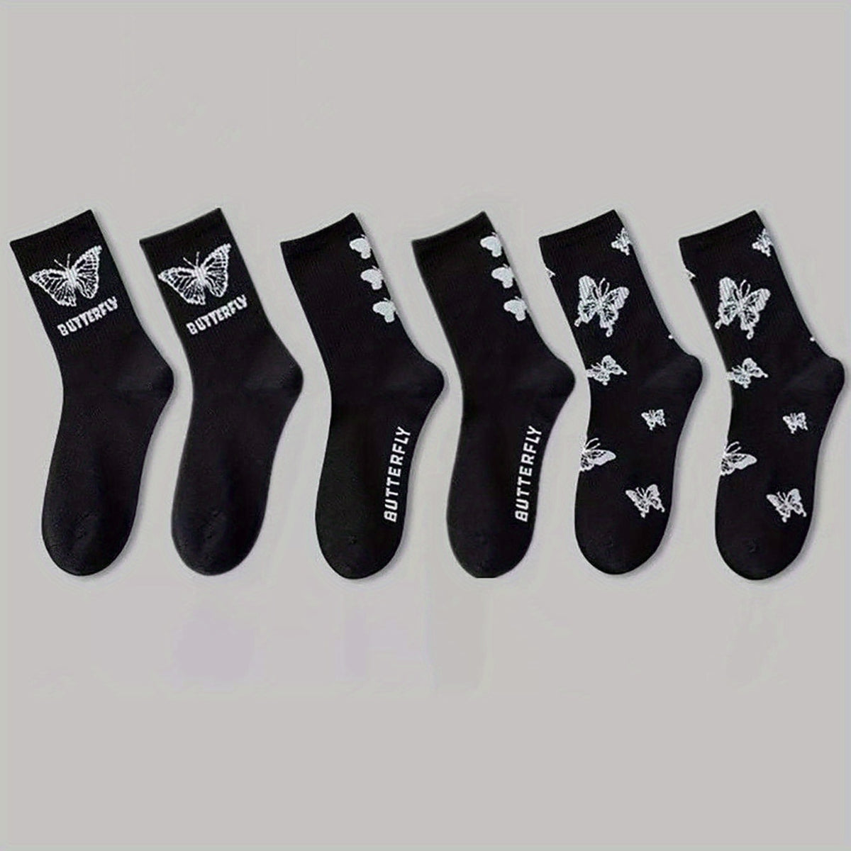6 Pairs Butterfly Print Socks Casual & Mid Tube Women's Stockings