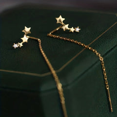 Long Chain Tassel Star Earrings Copper Zircon Jewelry Gift