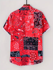 Men's Paisley Shirt Casual Lapel Button Up for Summer