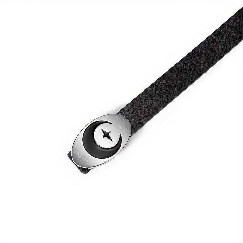 Men's Leather Belt Moon Punk Metal Buckle Decorative Belt