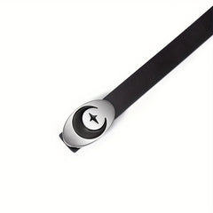 Men's Leather Belt Moon Punk Metal Buckle Decorative Belt