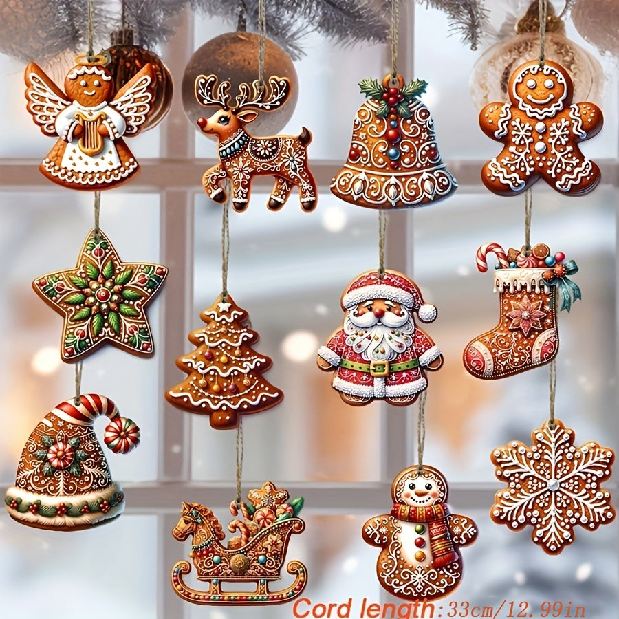 24pc Wooden Christmas Ornaments Set Gingerbread & Santa Claus Designs