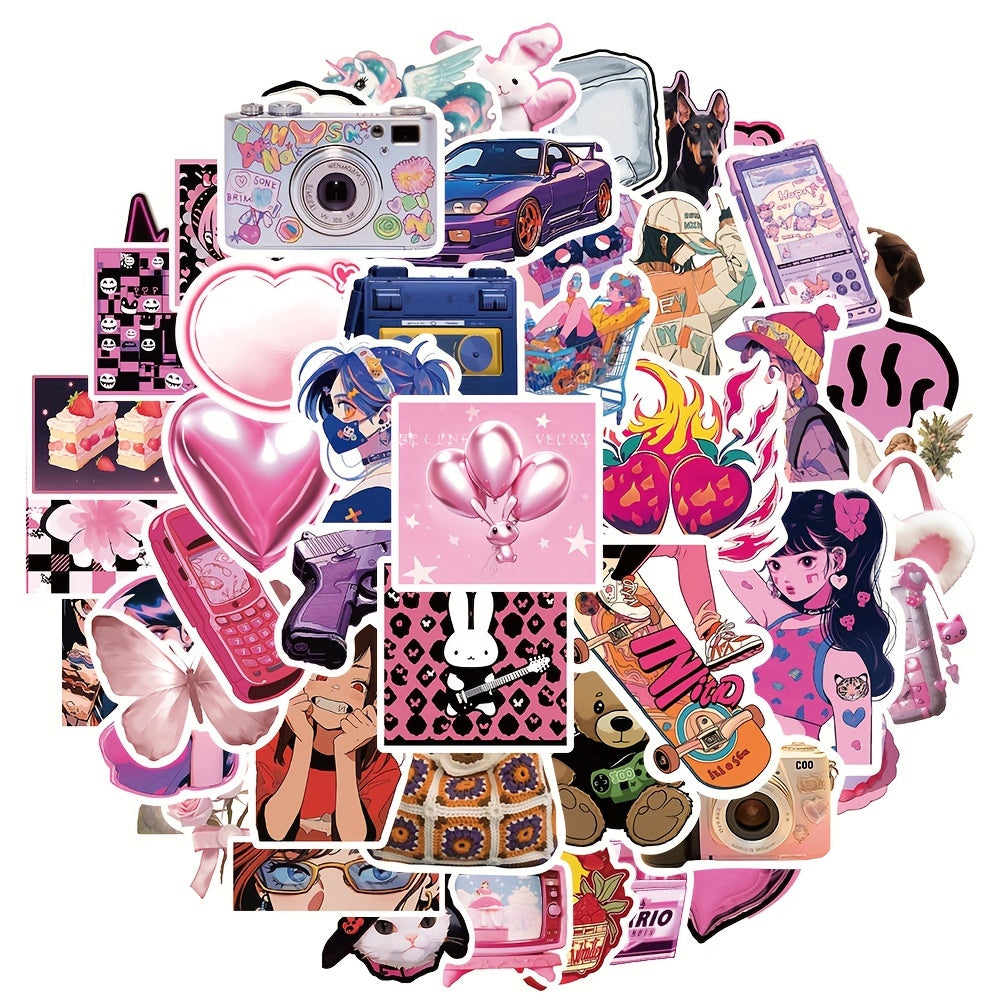 50pcs Pink Sweetheart Waterproof Stickers for Luggage Guitar