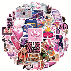 50pcs Pink Sweetheart Waterproof Stickers for Luggage Guitar