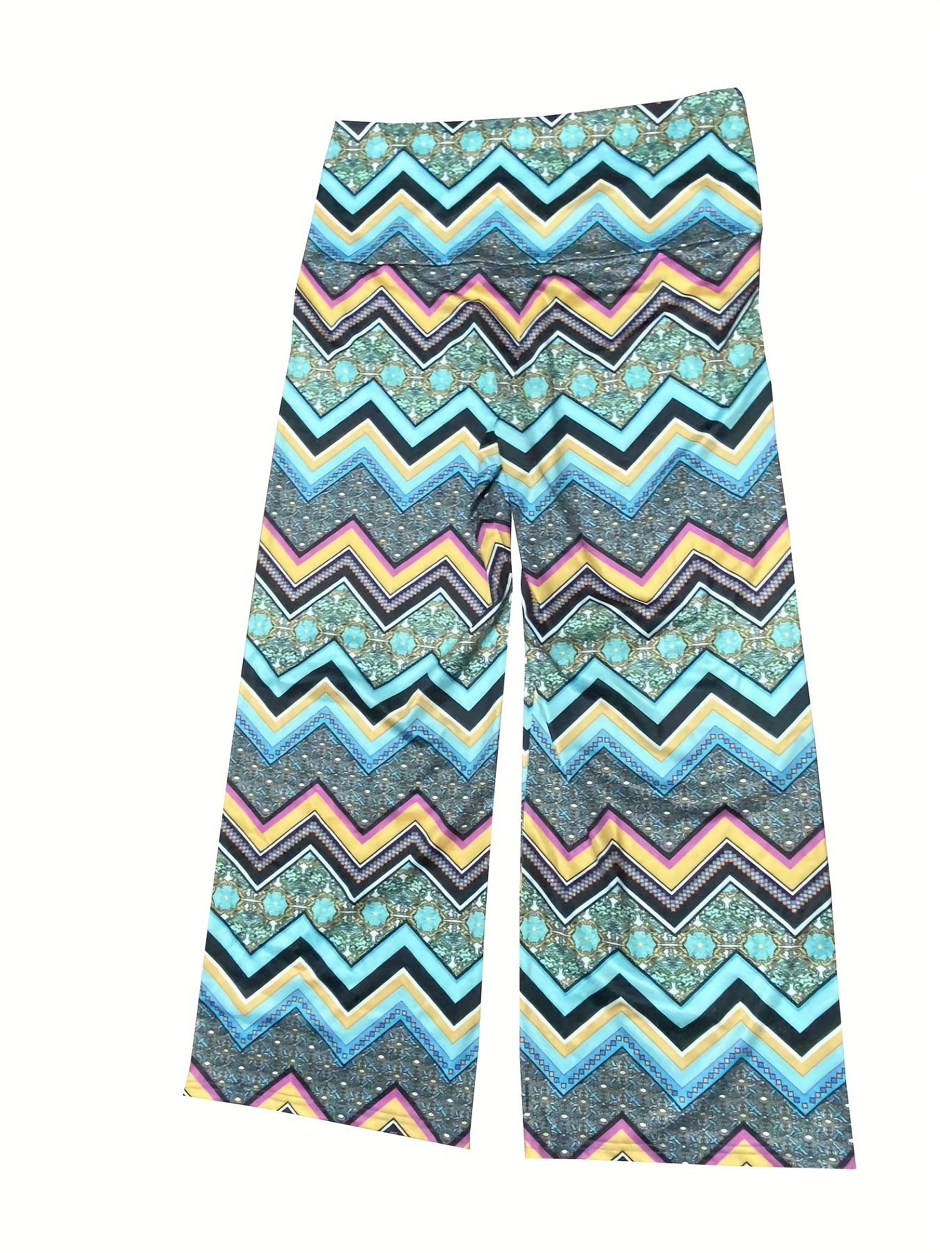  Geometric Print High Rise Wide Leg Pants
