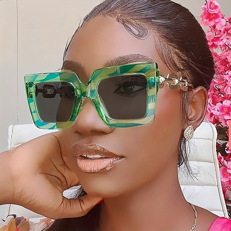 Oversized Square Sunglasses Y2K Block Chain Glasses UV400