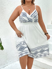  Geometric Print Tie Front Cami Dress