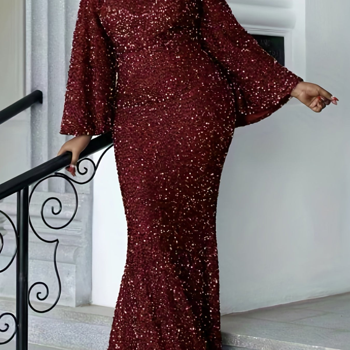  Glitter Sequin Mermaid Floor Length Evening Prom Dress