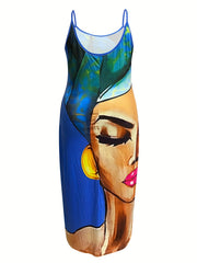  Colorblock Figure Print Maxi Cami Dress