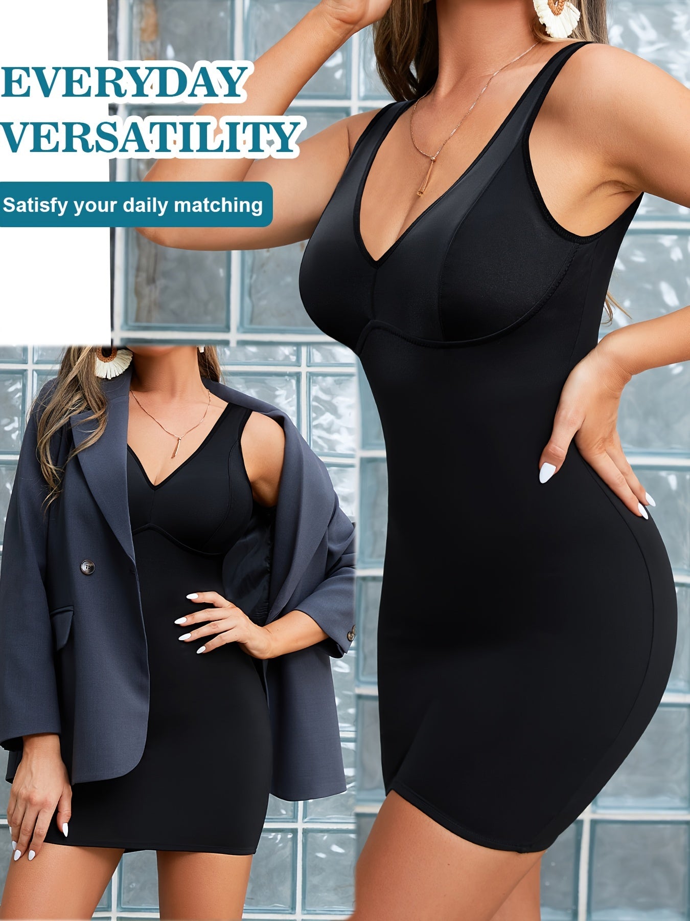 Shaping Tank Dress V Neck Tummy Control Slimming Body Shaper
