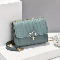 Quilted Chain Crossbody Bag Turn Lock Shoulder Bag Small Purses