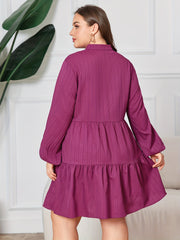 Plus Size Casual Dress Women's Plus Solid Lantern Sleeve Notched Neck